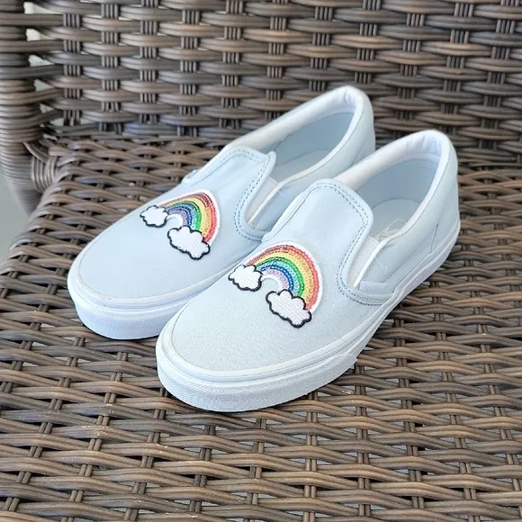 Vans Kids Light Blue Rainbow Slip-On Shoes Size 3.5