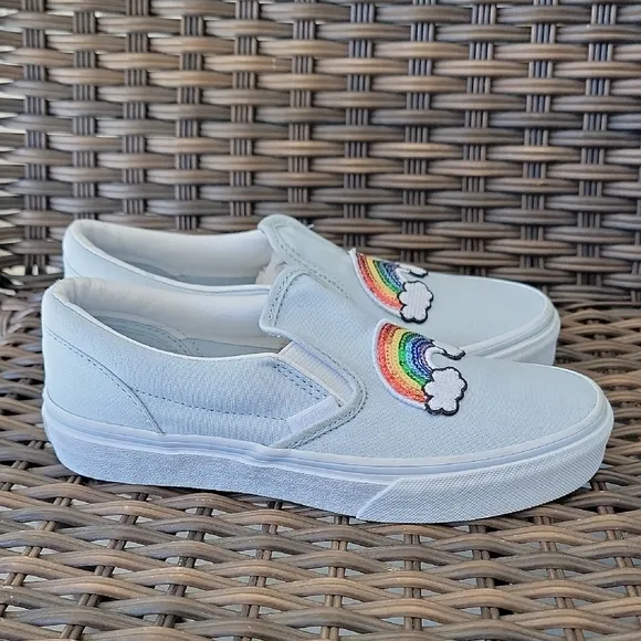 Vans Kids Light Blue Rainbow Slip-On Shoes Size 3.5