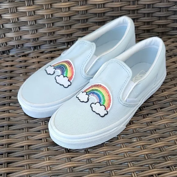 Vans Kids Light Blue Rainbow Slip-On Shoes Size 3.5