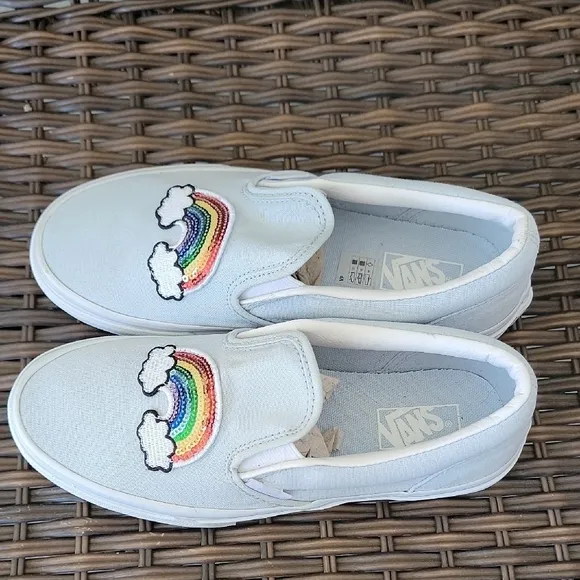 Vans Kids Light Blue Rainbow Slip-On Shoes Size 3.5