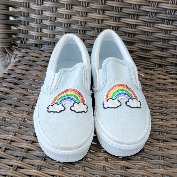 Vans Kids Light Blue Rainbow Slip-On Shoes Size 3.5