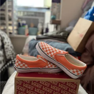Vans Kids Orange Checkered Slip-On Shoes