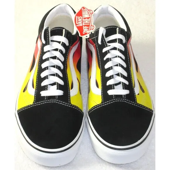 Vans Men's Old Skool Flame Striped Canvas Suede shoes Black White Sizes NIB