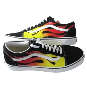 Vans Men's Old Skool Flame Striped Canvas Suede shoes Black White Sizes NIB