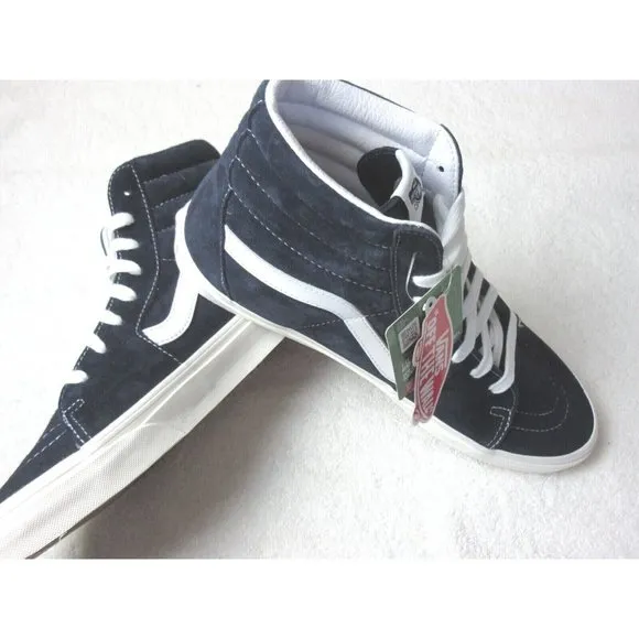 Vans Men's Sk8-Hi Pig Suede Parisian Night Blue True White Skate shoes Size NIB