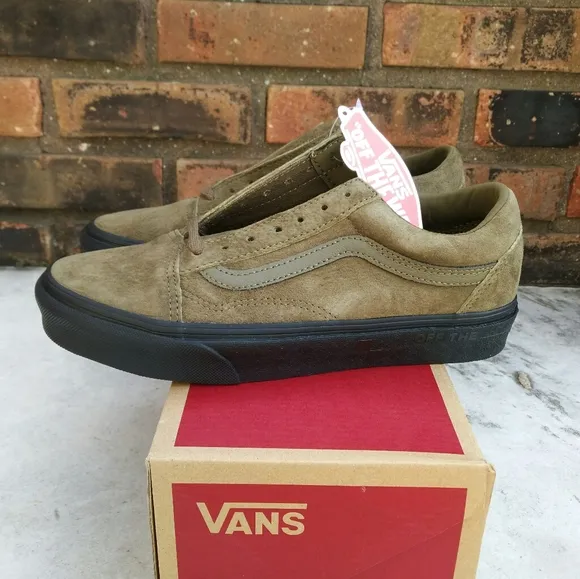 Vans Old Skool Nubuck Olive Green Black Sneakers Shoes