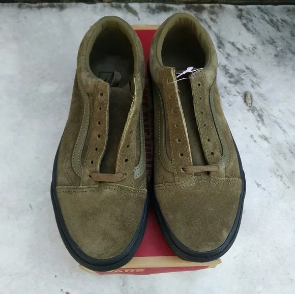 Vans Old Skool Nubuck Olive Green Black Sneakers Shoes