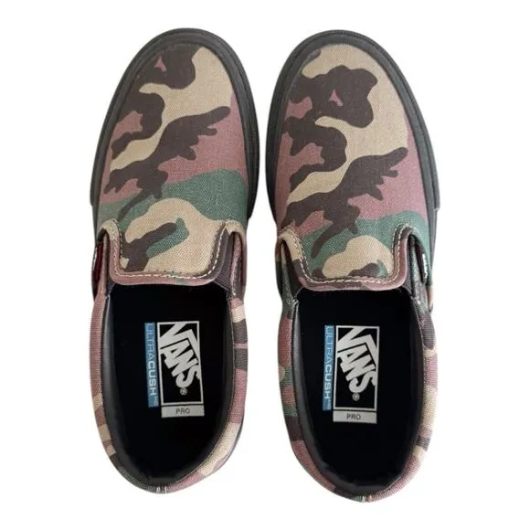 Vans Shoes Men Size 6.5 Ultracush Pro Camo Black Slip On Skate Sneakers