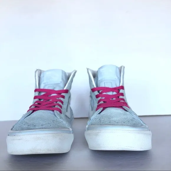 Vans Sk8 Hi Blue &amp; Pink Suede and Sequin Unicorn Kids Girls Shoes 2.5