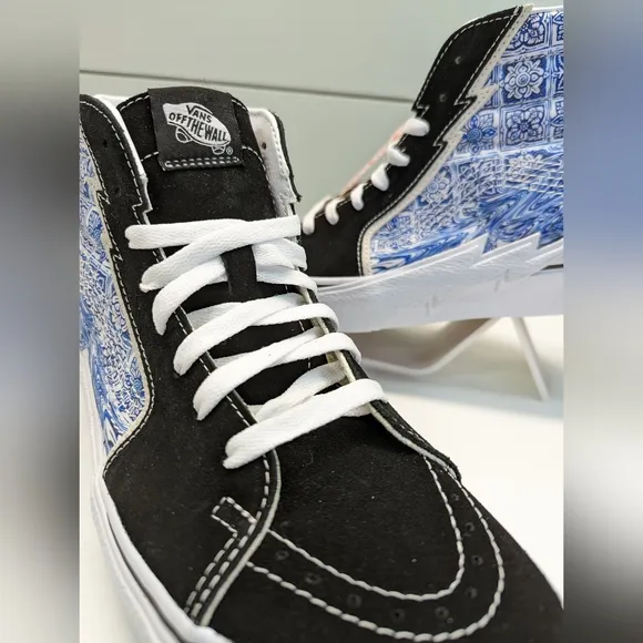 Vans SK8-Hi Bolt Liquify Black Geometric Blue Casual Fashion Sneakers Women 9.5