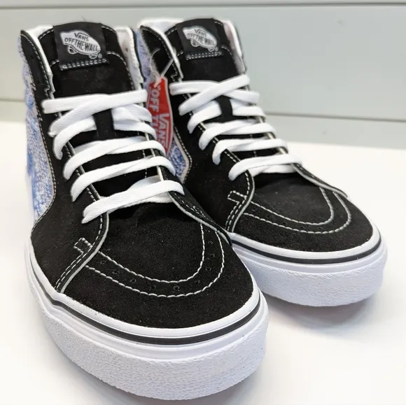 Vans SK8-Hi Bolt Liquify Black Geometric Blue Casual Fashion Sneakers Women 9.5