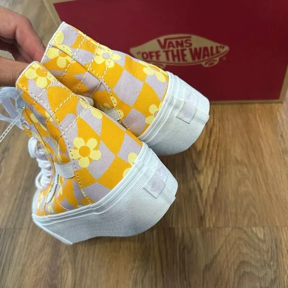 VANS sk8-hi top tapered floral print platform lace up shoes sneakers women's 8
