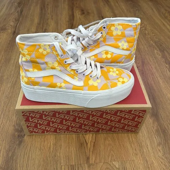 VANS sk8-hi top tapered floral print platform lace up shoes sneakers women's 8