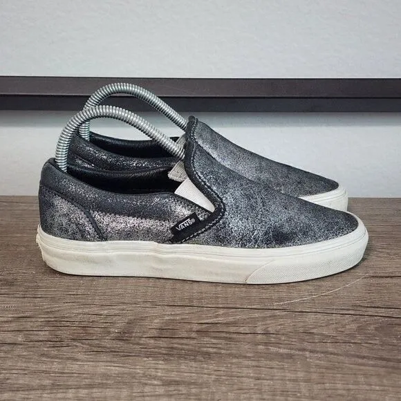 Vans Asher Women's Slip-On Skate Shoes Size 6.5 Metallic Silver