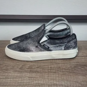 Vans Asher Women's Slip-On Skate Shoes Size 6.5 Metallic Silver