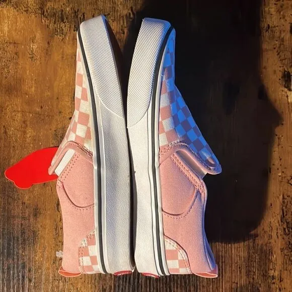 VANS Checkerboard Girls Classic Slip-On Girls Salmon &amp; White Shoes size 2 MWT