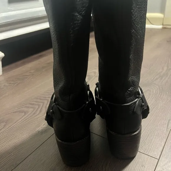 Vera Wang Black Leather Natasha Chain Embellished Motorcycle Boots