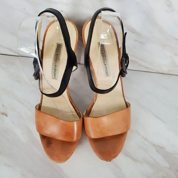 VERA WANG LAVENDER Nina Natural/Black Platform Heels Size 8