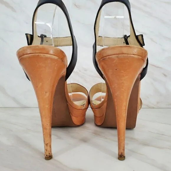VERA WANG LAVENDER Nina Natural/Black Platform Heels Size 8