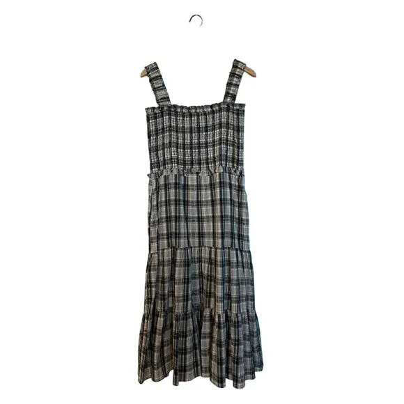 Veronica Beard Ziada Shirred Checked Cotton-blend Voile Midi Dress In Multi