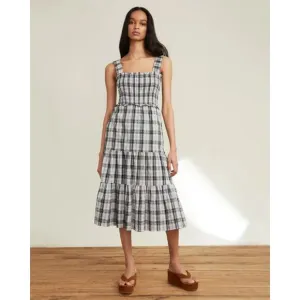 Veronica Beard Ziada Shirred Checked Cotton-blend Voile Midi Dress In Multi