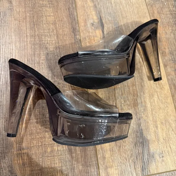 Very Worn Stripper Heels Well Clear Platform Shoes Size 8 Pole Dance Pleasers