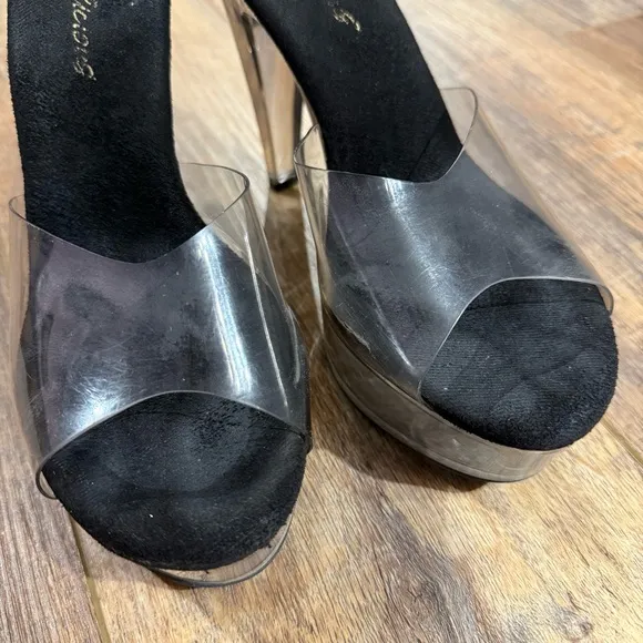 Very Worn Stripper Heels Well Clear Platform Shoes Size 8 Pole Dance Pleasers