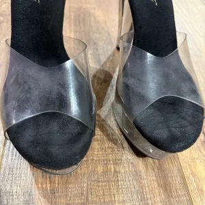Very Worn Stripper Heels Well Clear Platform Shoes Size 8 Pole Dance Pleasers
