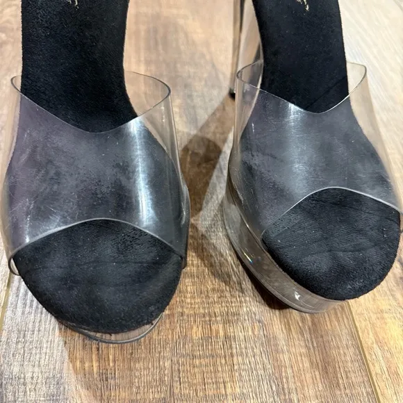 Very Worn Stripper Heels Well Clear Platform Shoes Size 8 Pole Dance Pleasers