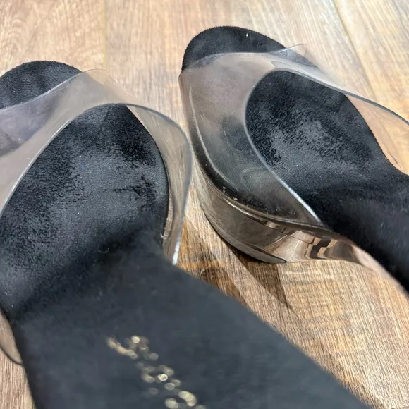 Very Worn Stripper Heels Well Clear Platform Shoes Size 8 Pole Dance Pleasers