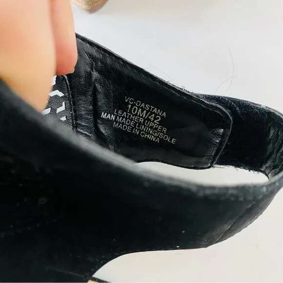 VINCE CAMUTO Black Leather Cutout Slingback Open Toe Sandals Chunky Heel Shoe 10