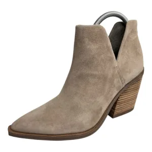 Vince Camuto Gigietta Tan Suede Leather Pointed Toe Blocked Heel Ankle Bootie
