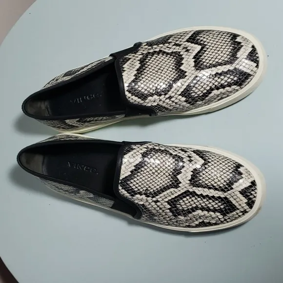 Vince Garvey Slip On Leather Snake Print Shoes Women's 6.5 Black