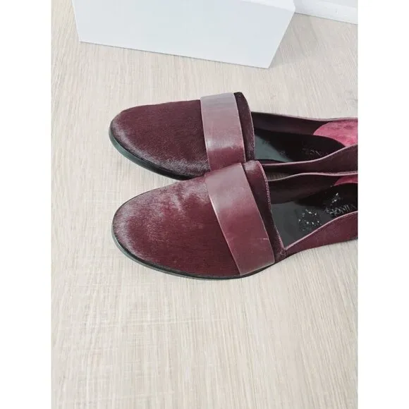 Vince Mason Burgundy Red Calf Hair Leather Slip On Loafer Flats Shoes Size 10