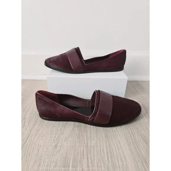 Vince Mason Burgundy Red Calf Hair Leather Slip On Loafer Flats Shoes Size 10