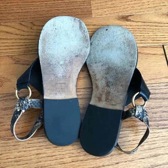 VINCE PHARIS Thong Leather Black Tan Sandals Women’s Size 7.5