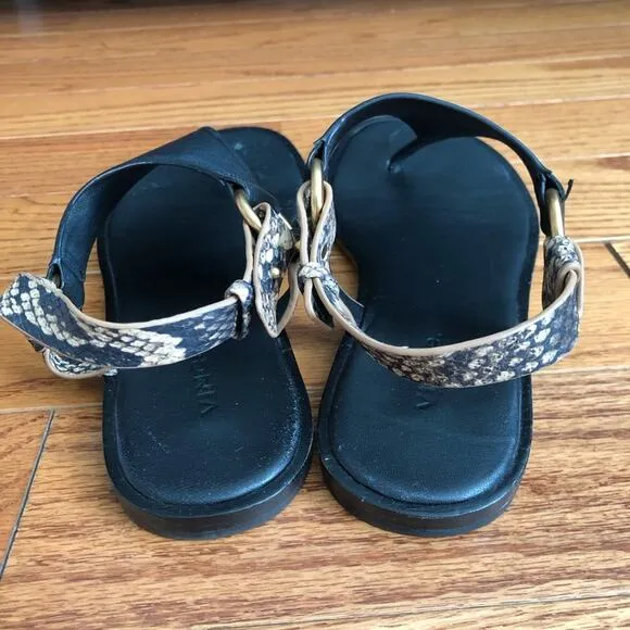 VINCE PHARIS Thong Leather Black Tan Sandals Women’s Size 7.5