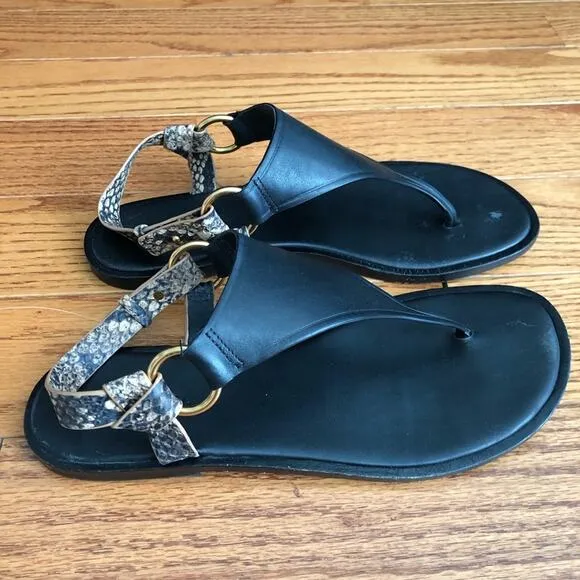 VINCE PHARIS Thong Leather Black Tan Sandals Women’s Size 7.5