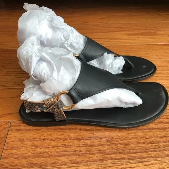 VINCE PHARIS Thong Leather Black Tan Sandals Women’s Size 7.5