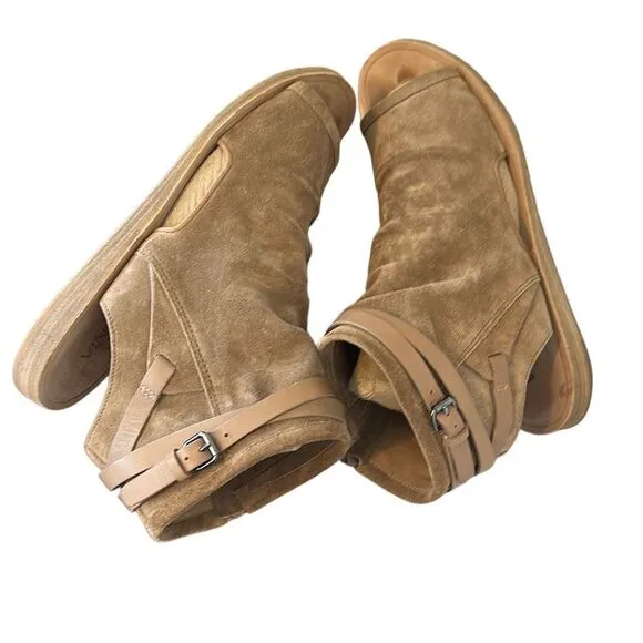 Vince Thalia Tan Suede Leather Flat Gladiator Zippered Sandals 8
