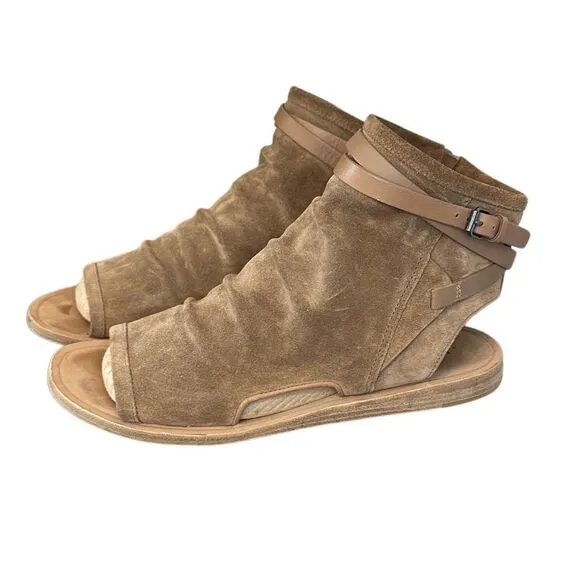 Vince Thalia Tan Suede Leather Flat Gladiator Zippered Sandals 8