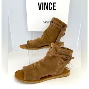 Vince Thalia Tan Suede Leather Flat Gladiator Zippered Sandals 8