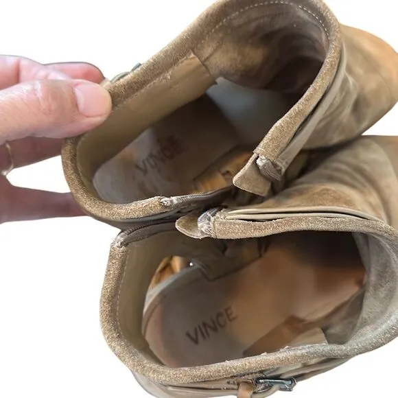Vince Thalia Tan Suede Leather Flat Gladiator Zippered Sandals 8