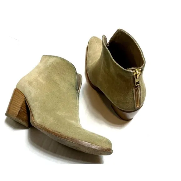 Vince Womens Havana Booties Suede Boots Size 7.5 Cashew Leather Notch Shoes