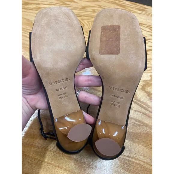 Vince Women's Prue Sandals Leather Low Heel Ankle Strap Sandal. S57