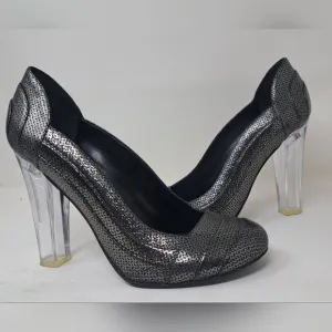 Vincent Bottesi Women's Pumps Clear Heels Silver French 41 EU Fits Like 9 US