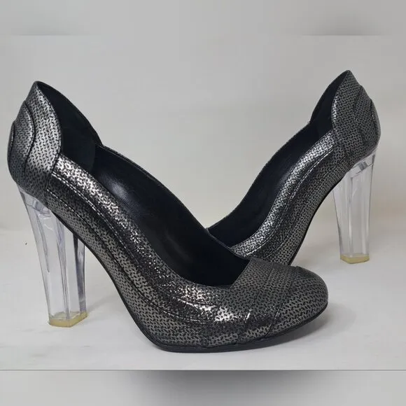 Vincent Bottesi Women's Pumps Clear Heels Silver French 41 EU Fits Like 9 US