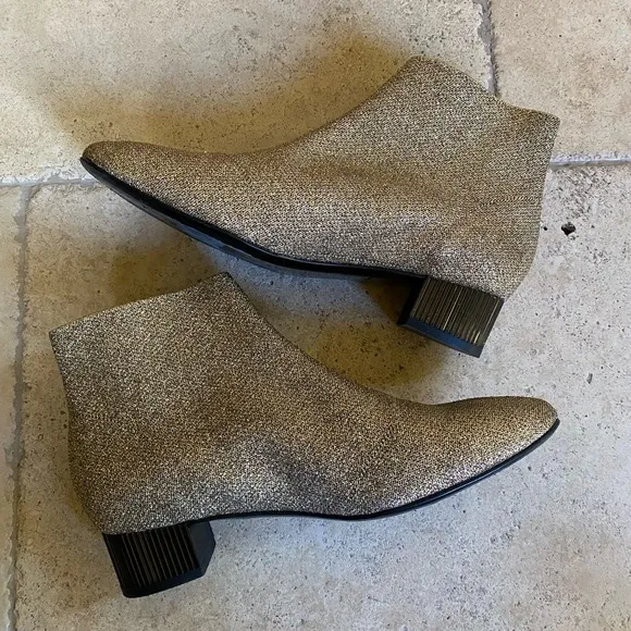 Vintage 1960s Robert Clergerie Gold Metallic Ankle Boots size 37 / 6.5