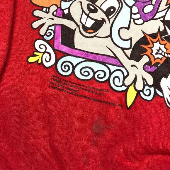 vintage 1993 rocky and bullwinkle tv promo crewneck sweater red Large L B25