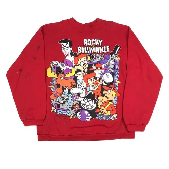 vintage 1993 rocky and bullwinkle tv promo crewneck sweater red Large L B25